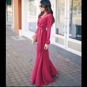 NWT XS VICI Aakaa Long Sleeve Wrap Maxi Dress in Burgundy Red Wedding Winter